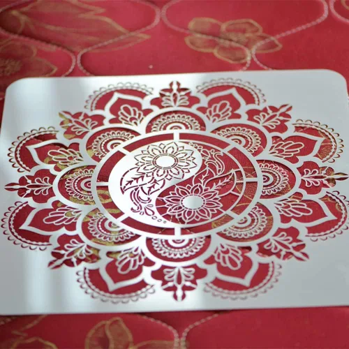 Miniatura 3 de Plantilla DIY para manualidades 30x30 cm Floral Mandala Yinyang Plantilla reutilizable para muebles, manualidades en madera, álbum de recortes