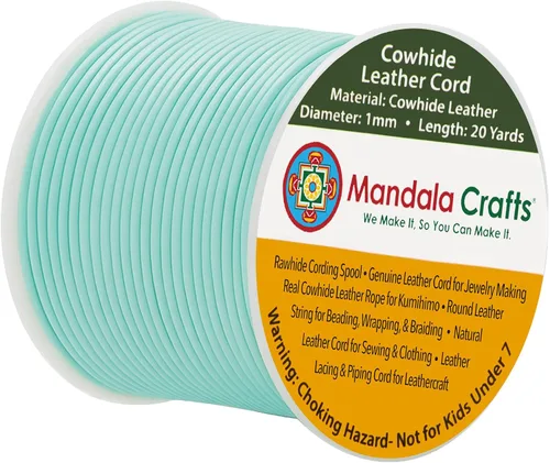 Miniatura 21 de Mandala Crafts Cordón Redondo de Cuero de Piel de Vaca Genuino Beige para Fabricación de Joyas Kumihimo Carrete de Cuerda de Cuero - Cordón
