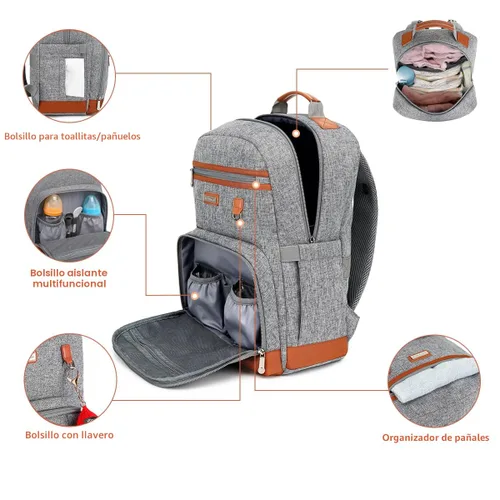 Miniatura 2 de Mochila para pañales, bolsas de pañales grandes para bebés con cambiador portátil para niños y niñas, bolsa de viaje multifunción para mamás, papás