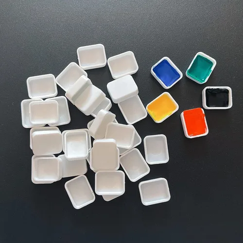 Miniatura 11 de Sartenes de acuarela vacías con rayas magnéticas, 100 piezas de plástico blanco de 0.0 fl oz, kits de sartenes para bricolaje, acuarelas