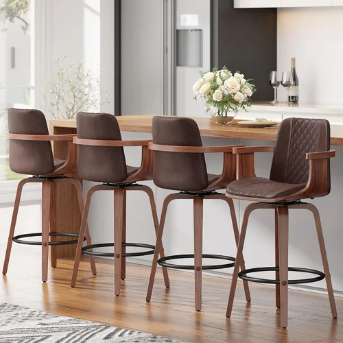 Miniatura 28 de YaFiti - Taburetes de bar giratorios, taburetes de bar tapizados de 26" de altura de mostrador con patas de madera y respaldos, sillas de bar de PU
