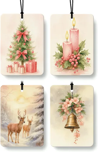 Miniatura 10 de Ambientador de aire bohemio de Navidad para automóvil, 4 piezas, feliz y brillante, Navidad, Papá Noel, ambientador colgante para autos, armario