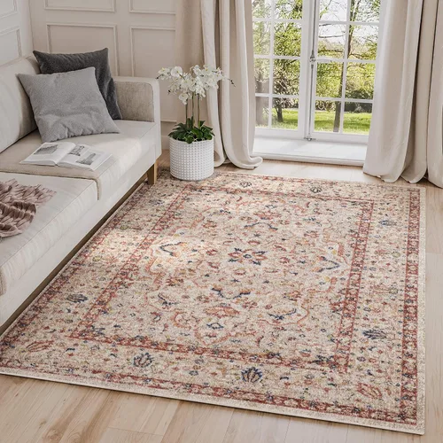 Abani Rugs - Alfombra vintage de 4 x 6 pies, diseño de medallón de diamantes, colección Babylon, alfombra decorativa turca, color beige y rojo,