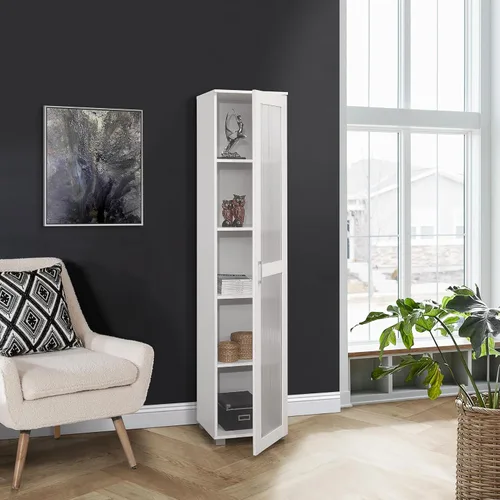 Miniatura 9 de Kings Brand Furniture Romero - Armario de almacenamiento alto Curio, estantería alta perfecta para sala de estar, cocina, dormitorio y oficina, Negro