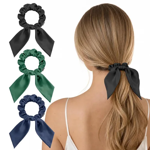THXSILK 100% 25 Momme - Coleteros de seda de morera pura con lazo, 3 piezas de lazos de anillo delgados y elásticos, materiales naturales, suaves y