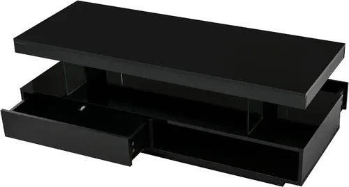 Miniatura 8 de Modern LED Coffee Table, Living Room Table with 16 Colors LED Lights, Double-Layer Center Table with Storage, Accent Furniture for Living Room, Black
