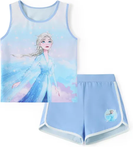 Miniatura 21 de Disney Stitch, Frozen, Minnie Mouse, Princesa, Winnie Tank Top+Shorts Dolphin para niñas, conjunto deportivo de entrenamiento de verano