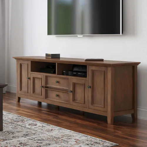 Miniatura 2 de SIMPLIHOME Amherst - Soporte de TV de transición de madera maciza de 72 pulgadas de ancho, estilo rústico marrón envejecido, para televisores