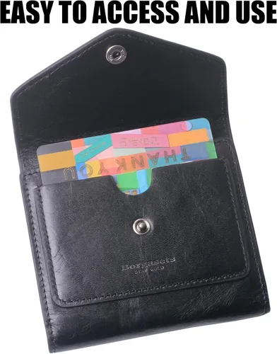 Miniatura 5 de Borgasets Cartera pequeña para mujer, de piel auténtica, con bloqueo RFID, organizador de bolsillo, compacto, plegable, mini bolso para mujer