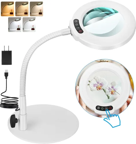 Miniatura 10 de IVMAIE - Lupa de 10 aumentos con luz, lente de vidrio real, 5 modos de color atenuables, lupa iluminada con cuello de ganso flexible con soporte