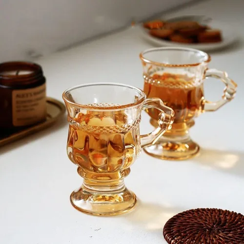 Miniatura 3 de Tazas de café irlandés, tazas de café expreso con patas de vidrio con asas, tazas transparentes para café, latte, capuchino, batido, caliente y Ámbar