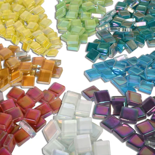 Miniatura 5 de Azulejos de mosaico de 1.5 libras surtidos de azulejos de mosaico de cristal iridiscente para manualidades, juego de piezas de mosaico de vidrio