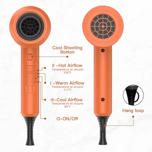Miniatura 6 de Slopehill Secador de pelo iónico profesional, potente secadora de bajo ruido de secado rápido de 1800 W con 2 boquillas concentradoras, 1 accesorios