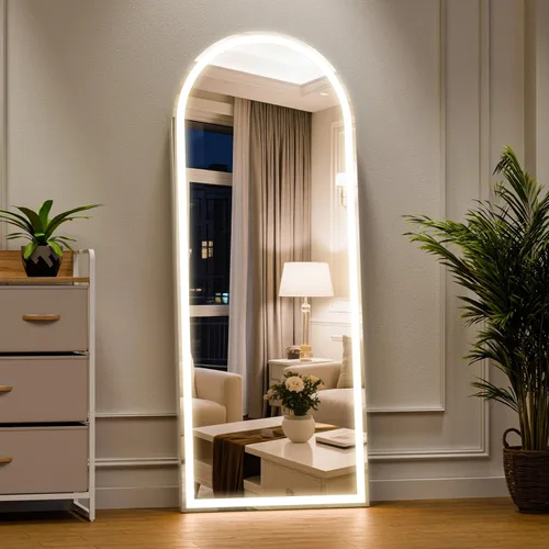Miniatura 22 de Espejo LED de longitud completa, 30 x 71 pulgadas, espejo de cuerpo completo de vidrio templado con atenuación e iluminación de 3 colores de pie