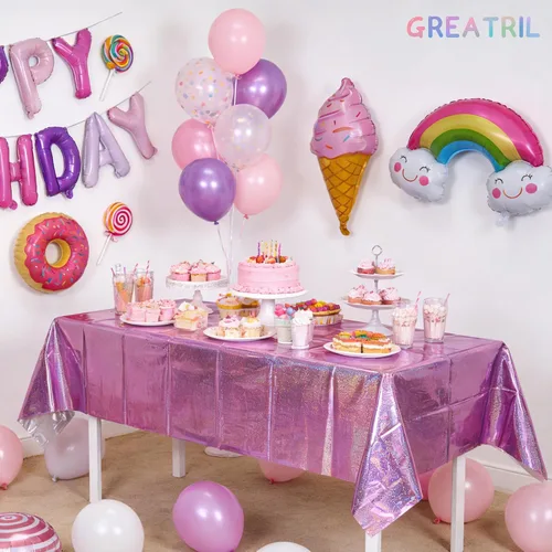 Miniatura 6 de GREATRIL Cortinas de flecos de papel de aluminio iridiscente, 2 paquetes y manteles de fiesta rosa, 2 paquetes para decoración de fondo de fiesta
