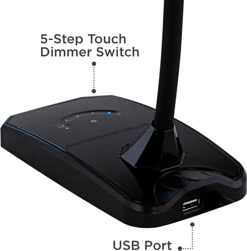 Miniatura 5 de 360 Lighting Ricky - Lámpara de mesa de escritorio minimalista moderna con puerto de carga USB, cuello de cisne LED, altura ajustable, 13.75