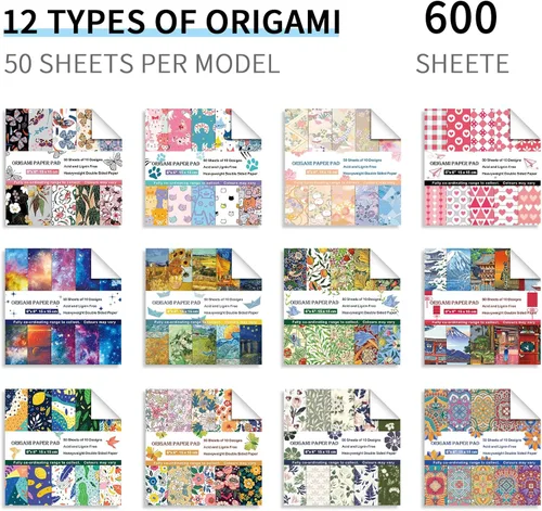 Miniatura 2 de Paquete de 12 juegos de papel de origami de doble cara de 6 pulgadas, cuadrado japonés Chiyo, fácil de plegar, manualidades, manualidades, trabajos