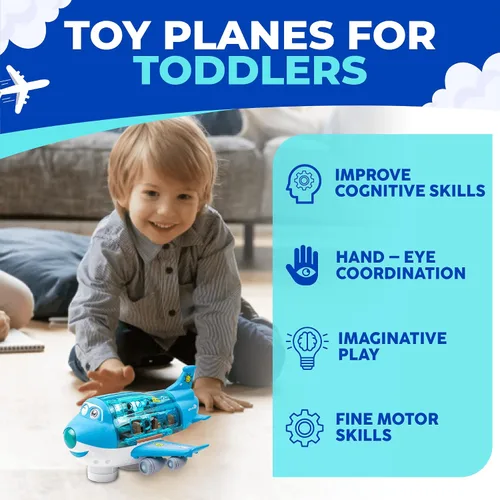 Miniatura 4 de Toysery Juguetes de Avión para Niños, Acción de Choca y Avanza, Avión de Juguete para Pequeñitos con Luces LED Intermitentes y Sonidos para Niños