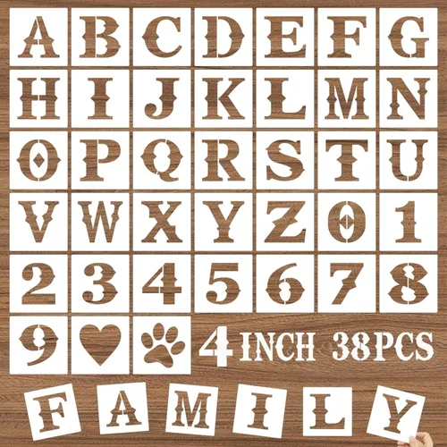 Miniatura 15 de Plantillas de letras y números de 6 pulgadas, 38 plantillas de manualidades del alfabeto, plantillas de dibujo de plástico reutilizables para pintar