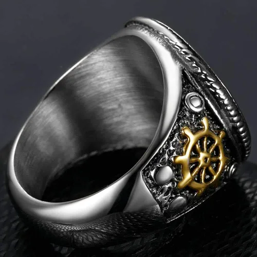 Miniatura 2 de Jude Jewelers Anillo de acero inoxidable antiguo con diseño de calavera pirata para Halloween, cóctel, fiesta, motociclista