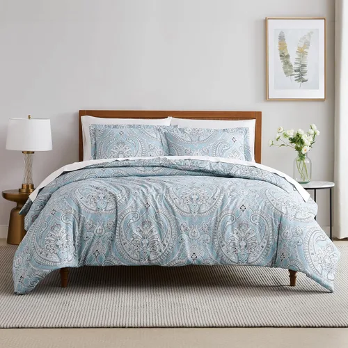 Miniatura 25 de Southshore Fine Living, Inc. Juego de edredón costero individual XL, edredón de plumón alternativo a rayas azules, tamaño individual XL con funda