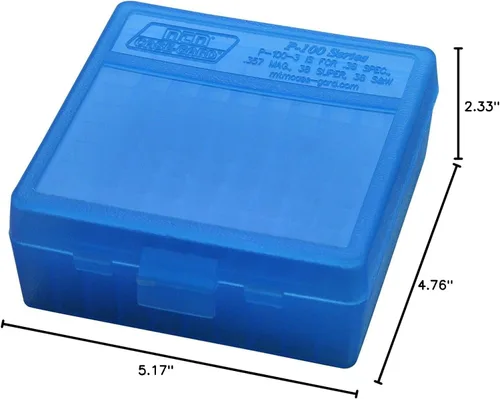Miniatura 4 de MTM Caja de munición con tapa abatible para 100 balas calibre 38/357 (Azul claro)