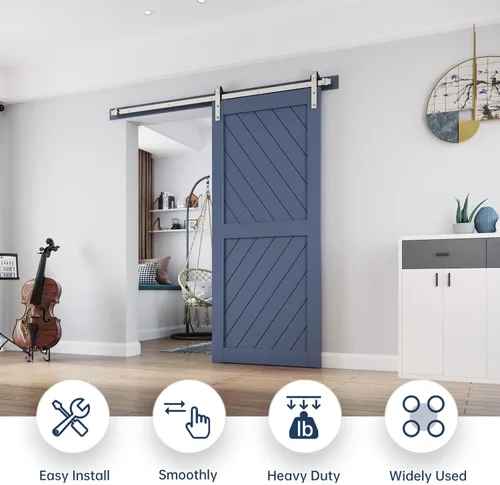 Miniatura 2 de EaseLife Kit de rieles de níquel cepillado para puerta corrediza de granero de 6 pies, polea en J básica, resistente, se desliza suavemente