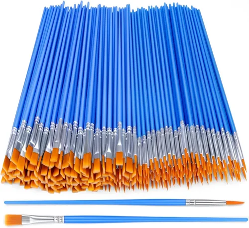 Miniatura 8 de AROIC Pinceles de Pintura Pequeños a Granel, 200 Piezas de Pinceles de Pintura de Pelo de Nylon Negro con Punta Plana y Redonda, Kits de Pinceles