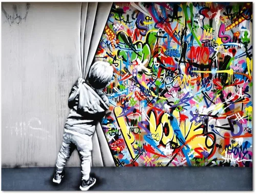 Miniatura 9 de Yatsen Bridge Arte Callejero Clásico Banksy Graffiti Arte de Pared Detrás de la Cortina Pósters Pinturas en Lienzo Imágenes de Graffiti Coloridas