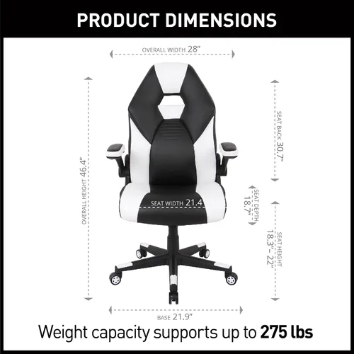 Miniatura 3 de Realspace RS Gaming™ RGX - Silla de oficina para juegos de piel sintética con respaldo alto, color negro/blanco, compatible con BIFMA