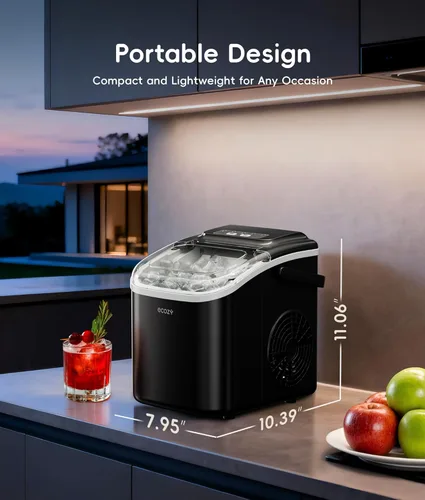 Miniatura 4 de ecozy Máquina de hielo portátil, 8 cubos en 6 minutos, 26 libras/día, máquina para hacer hielo con 2 tamaños de hielo, máquina de hielo