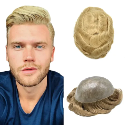 Miniatura 44 de Toupee - Sistema de reemplazo de cabello humano para hombre, 0.004 in, inyectado, piel de polietileno, piezas de pelo para hombre, 6 x 8 pulgadas
