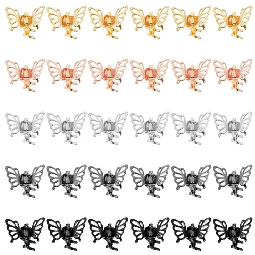 Miniatura 5 de Wecoe 30 pinzas pequeñas de mariposa doradas, pequeñas pinzas de garra pequeñas, lindas pinzas decorativas para el cabello con flores, accesorios