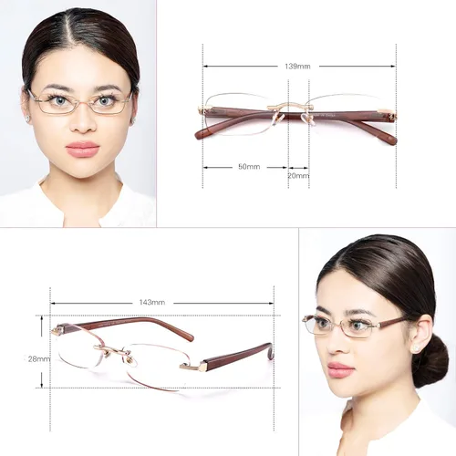 Miniatura 2 de Paquete de 3 lentes de lectura sin montura para mujer, lectores ligeros de bisagra de resorte, anteojos artísticos clásicos y elegantes con UV 400