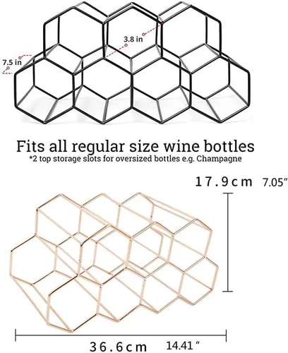 Miniatura 3 de Estante de vino de nido de abeja de metal moderno Almacenamiento de botellas de vino Colmena Estante de vino de mesa Estante de vino Oro rosa