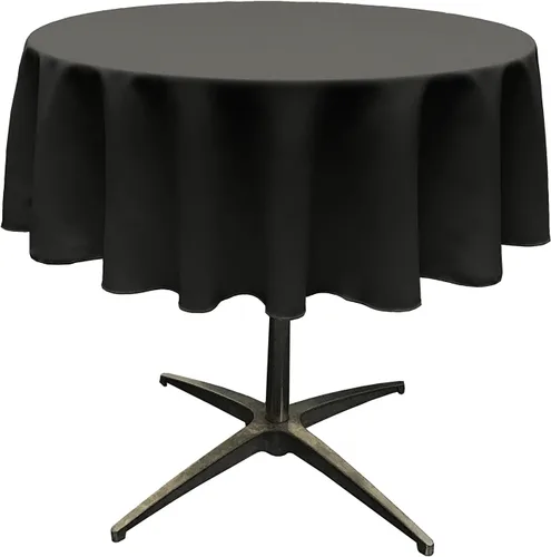 LA Linen - Mantel redondo lavable de popelina de poliéster, resistente a manchas y arrugas, 51", mantel de tela para comedor, cocina, fiesta, Negro