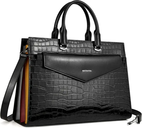 Miniatura 10 de BOSTANTEN Maletín para mujer con bolso para laptop de 15.6 pulgadas, bolso de mano de cuero genuino para el trabajo, color beige