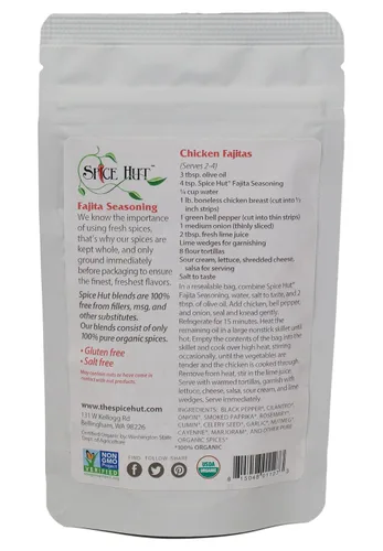 Miniatura 2 de Spice Hut - Mezcla orgánica de condimentos para fajita, sin sal, fácil de usar, mezcla de especias para sabrosas fajitas mexicanas, taco, burrito
