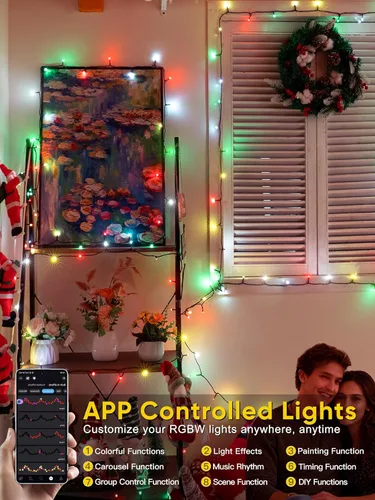 Miniatura 3 de Guhope - Luces de Navidad inteligentes que cambian de color, 400 focos LED RGB de 132 pies, luces de cadena de Navidad con aplicación y control