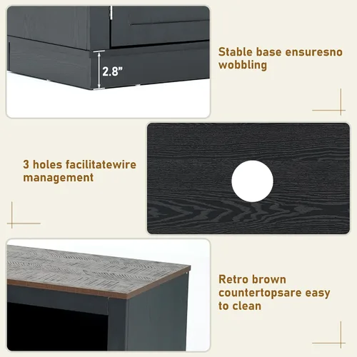 Miniatura 6 de jiteentarou Soporte de TV con chimenea de granja para TV de 70/75/80 pulgadas, centro de entretenimiento de 32 pulgadas de alto con chimenea Negro