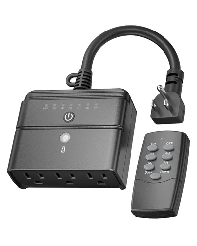 Miniatura 10 de BN-LINK Temporizador para exteriores con control remoto, sensor de luz del atardecer al amanecer, salida de temporizador impermeable enchufable, 2