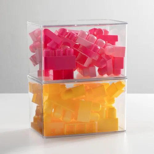 Miniatura 9 de mDesign Juego de 2 cajas de almacenamiento con tapas – Cajas de almacenamiento apilables de plástico para guardería – Práctico juego de cajas