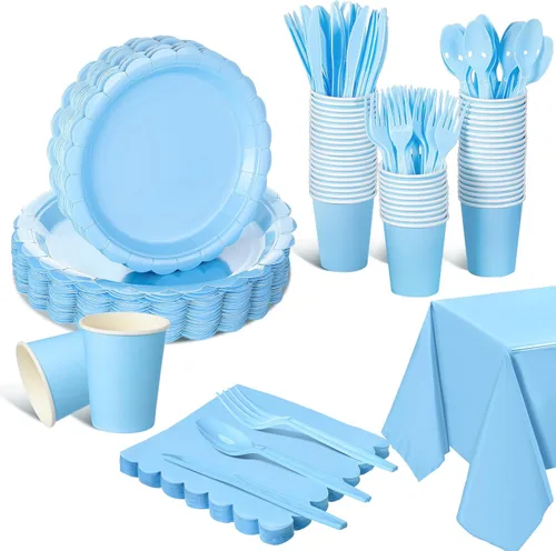 Miniatura 10 de Tegeme 256 piezas de suministros de fiesta de lunares burdeos y dorados, platos de papel, servilletas granate, vasos, vajilla desechable, mantel