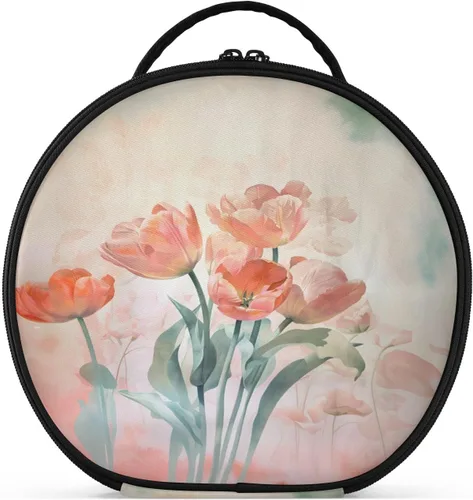 Miniatura 21 de senya Bolsa redonda para cosméticos, estuche de viaje para maquillaje, bolsa organizadora de maquillaje con divisores ajustables, portátil