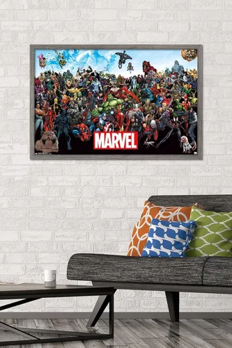 Miniatura 2 de Marvel Comics The Marvel Lineup - Póster de pared, 34 pulgadas de largo x 22.4 pulgadas de ancho, versión enmarcada de madera de granero Versión