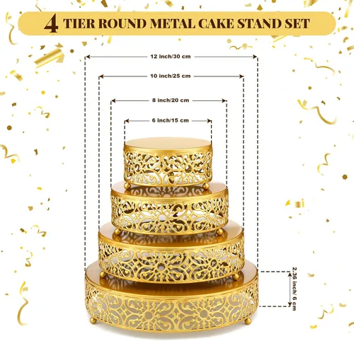 Miniatura 2 de Lallisa Juego de soportes redondos de metal de 4 niveles para tartas de 6, 8, 10, 12 pulgadas, para postres, decoración para bodas, cumpleaños