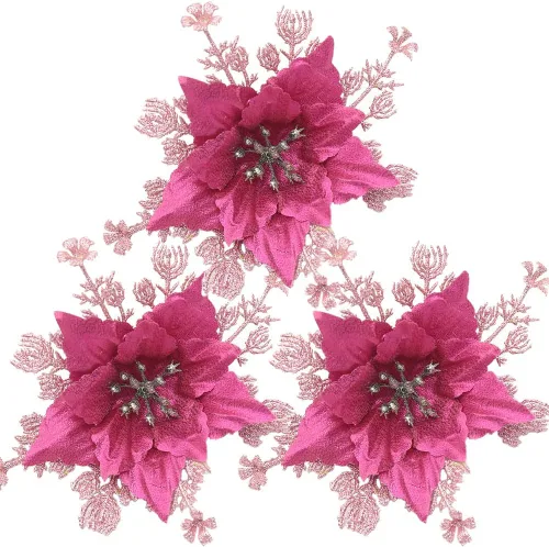 Paquete de 12 flores artificiales de Pascua para decoración de árbol de Navidad, guirnalda de coronas, material para boda, fiesta de Año Nuevo, Rosa