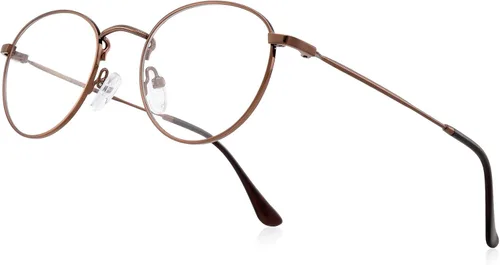 Lentes de lectura redondos de metal pequeños para mujeres y hombres, clásicos, vintage, retro, bloqueo de luz azul, lectores de computadora Marrón