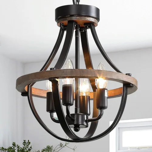 Miniatura 18 de Candelabro de casa de campo moderno, lámpara colgante rústica vintage, lámpara de araña con pantalla de vidrio craquelado, base de jaula de madera