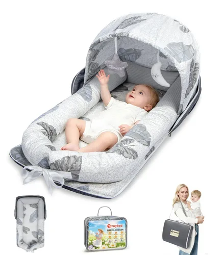 Tumbona para bebé, tumbona portátil plegable de viaje para recién nacido de 0 a 12 meses, lavable y ligera, nido para bebé con toldo, nido de bebé